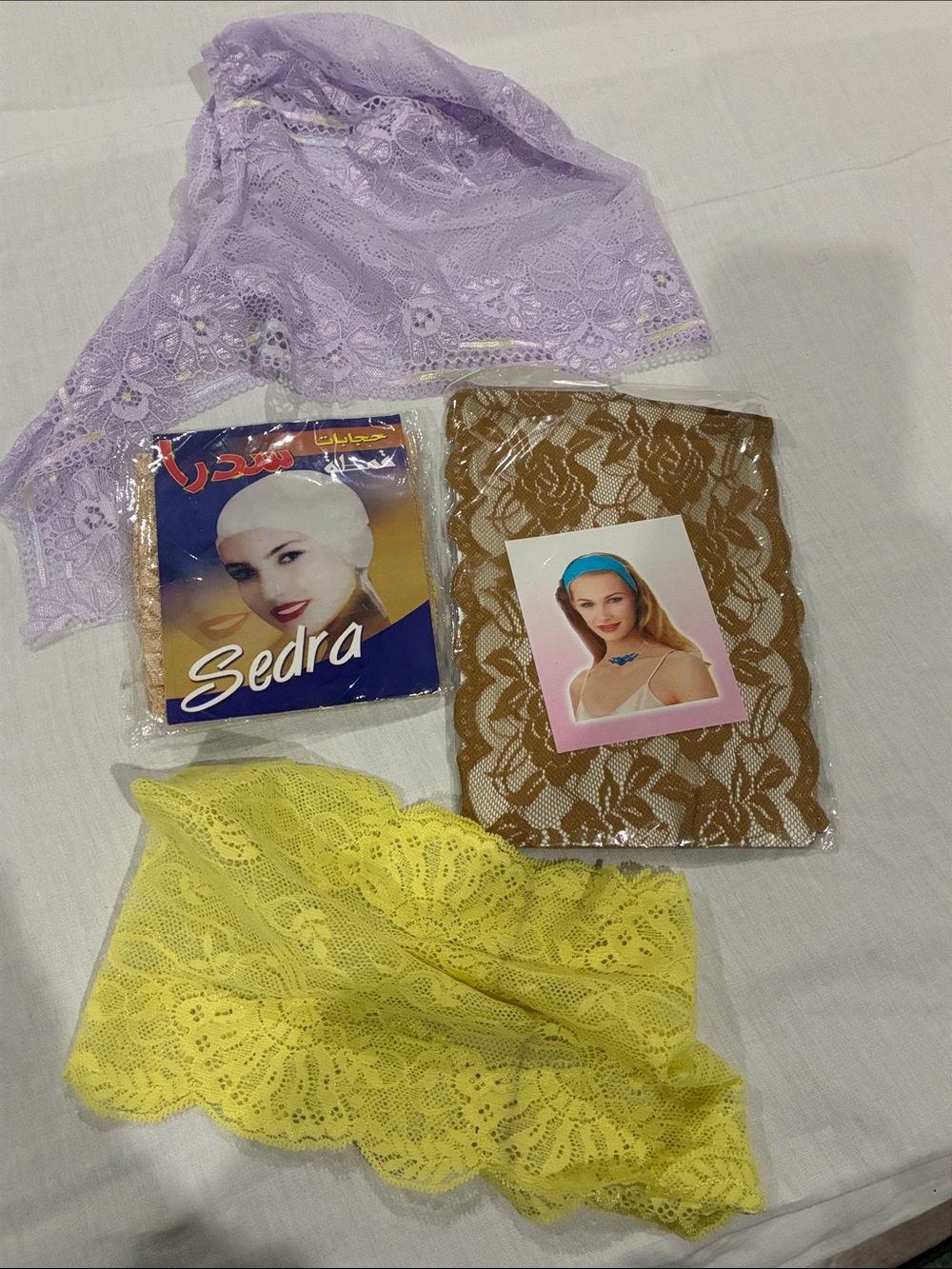 Lace Bandeau in Lavender, Yellow, 2 Brown